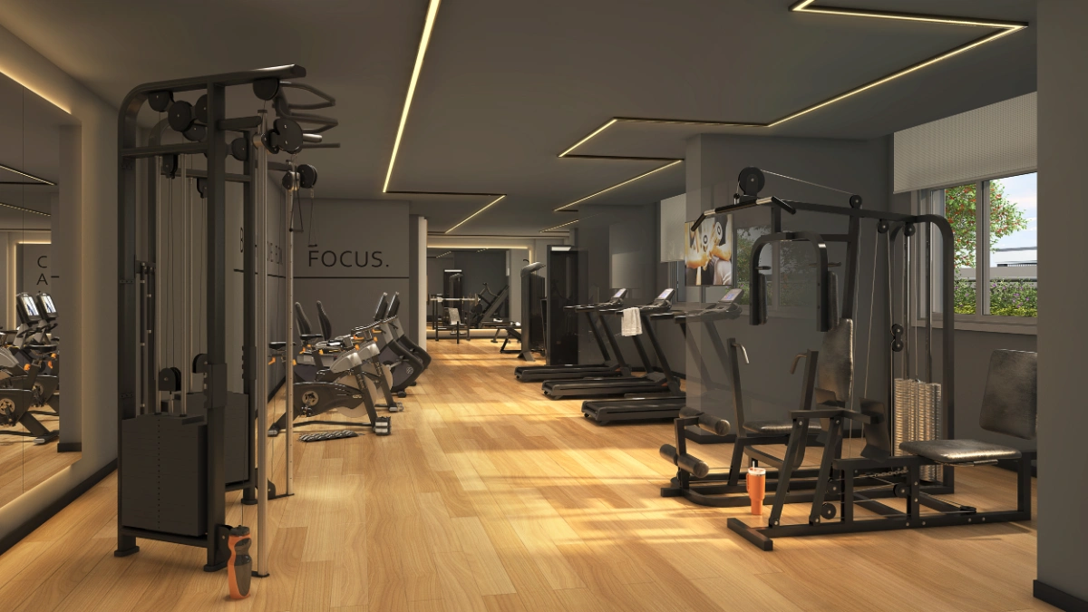 Espaço fitness interno equipado